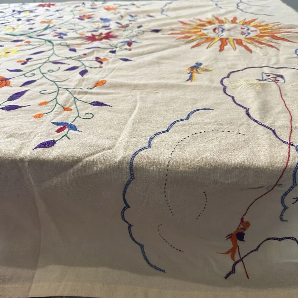 10000 Villages Tree Of Life Embroidered Tablecloth New w Tags 57 x 82 Inch